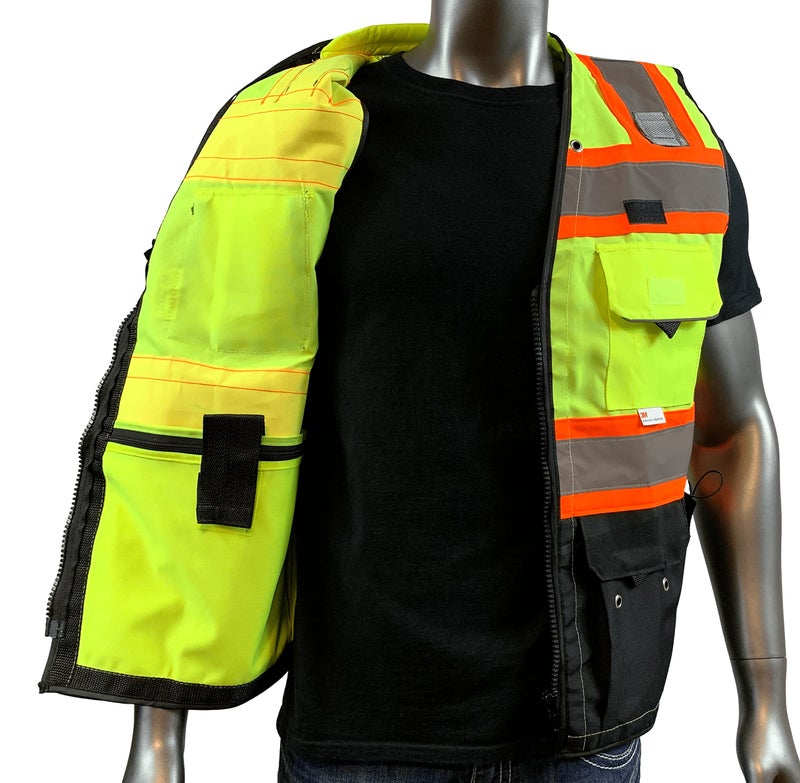 REXZUS C Vest for Mens Safety Vest With Zipper and Utility Pockets Premium Black Series Surveyors Vest (Medium, Yellow/Black) - Image 5